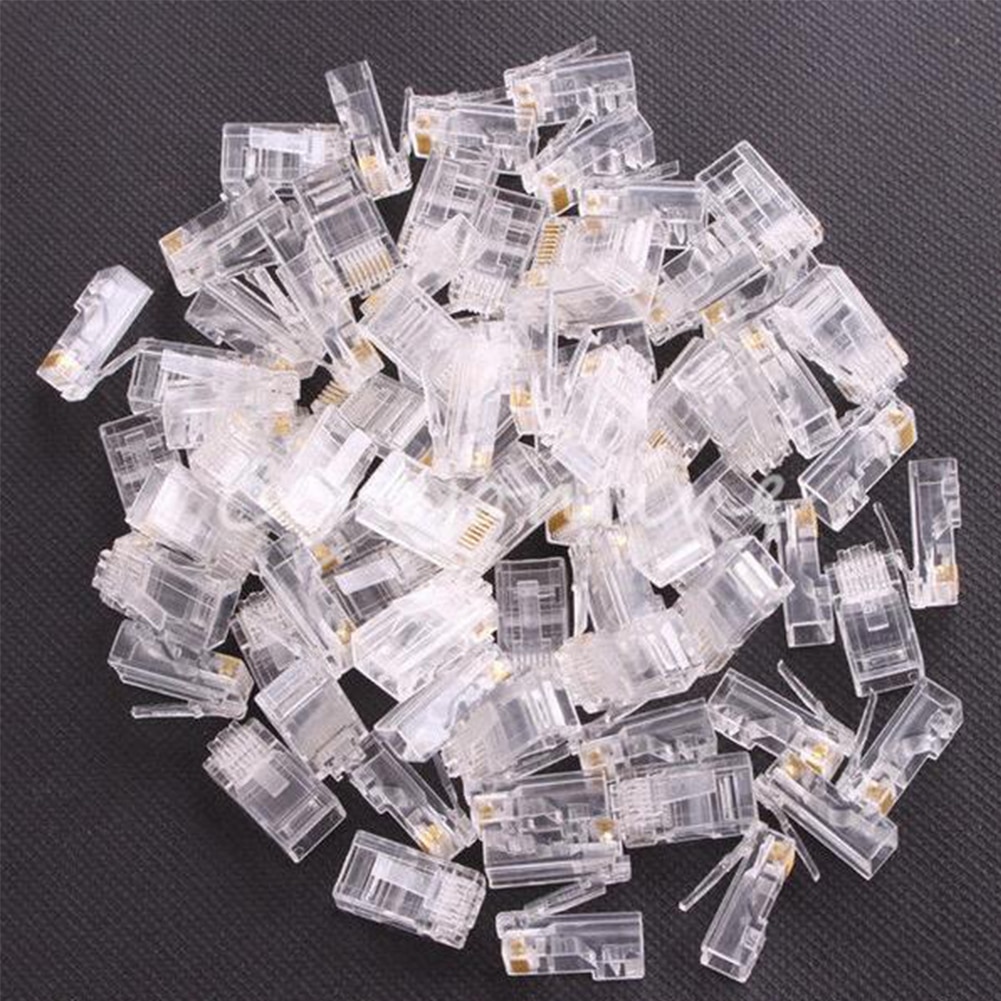 100pcs RJ45 Head PC Ethernet Cable Network Connector Gold Shielded Clear Modular Accessories Plug 8P8C