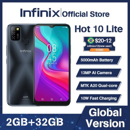 100% Original Infinix Hot 10 Lite Global Version smart phone  6.6 inch Helio A20 2GB 32GB Face unlock 13MP Triple Camera 1