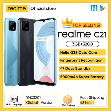 Global Version realme C21 Smartphone Helio G35 Octa Core 6.5'' inch Screen 5000mAh Massive Battery 3-Card Slot 13MP Camera 1