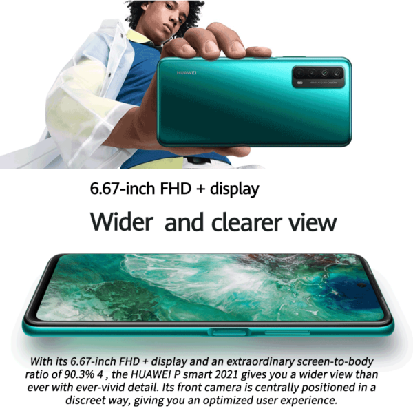 Global Version HUAWEI P smart 2021 Mobile Phone 6.67 inch Kirin 710A Octa Core 4GB RAM 128GB ROM 22.5W SuperCharge NFC Phone 2