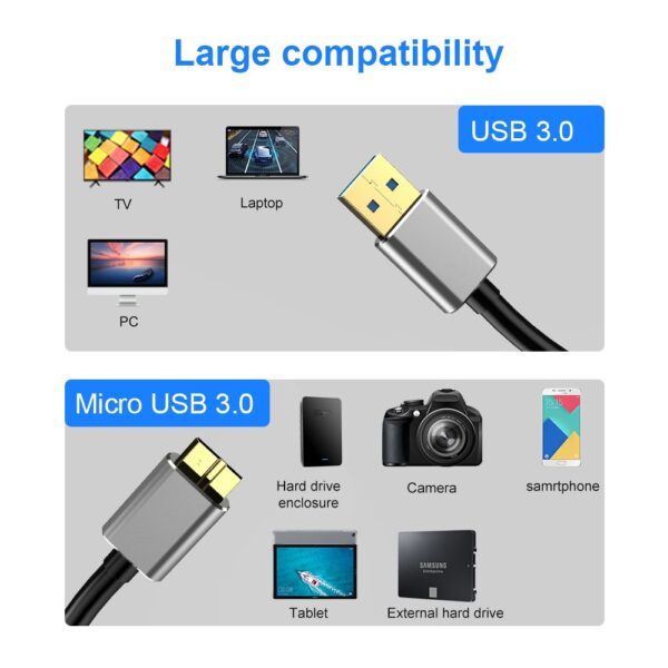 Hard Disk SSD Cable Sync Cable USB 3.0 to Micro B USB Cord External Hard Drive HDD for Samsun S5 Charging USB Hard Drive Cable 6