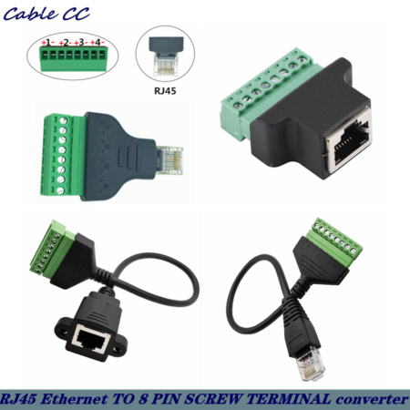 Good quality RJ45 Ethernet male and female TO 8-pin screw terminal converter RJ45 socket connector adapter for CCTV DVR 1