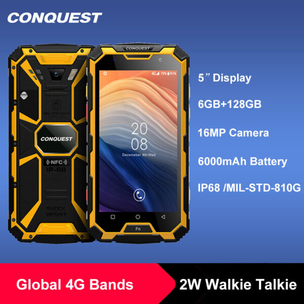 CONQUEST S8 IP68 rugged smart phone 6GB 12GB Android 7.1 Octa Core waterproof mobile phone NFC/IR/SOS/OTG/FM/Walkie talkie phone 1