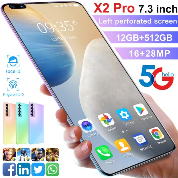 Latest Global Version X2 PRO 6.8 Inch 12GB 512GB Fingerprint Unlock Smart Phone Deca Core Dual SIM Mobile Cell Phone MTK6797 3