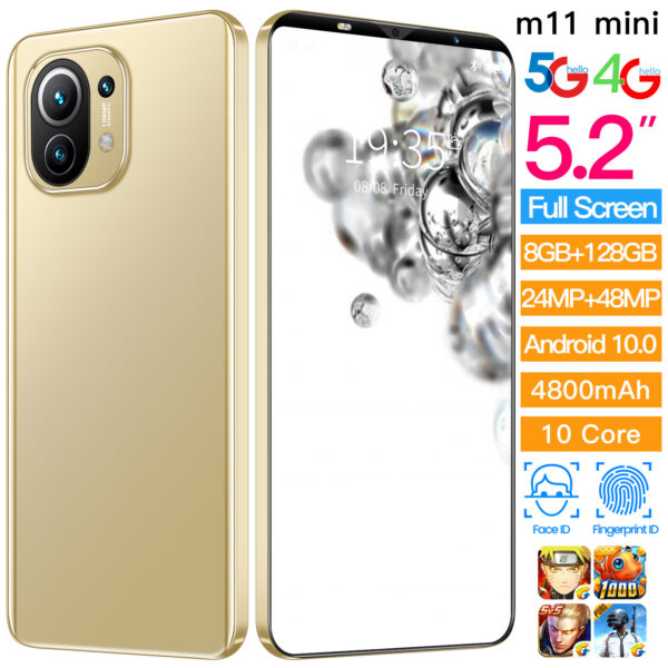 New Smart Phone M11 MINI 8GB+128GB Dual SIM Unlocked 4800mAH 5.2'' 24.0 MP+48.0 MP Android 10.0 Deca Core 5G Mobile Phones 6