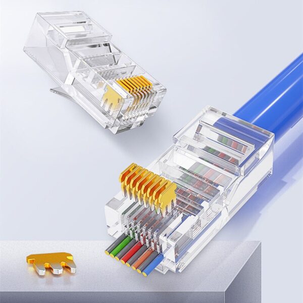 50pcs Rj45 Connector Cat5e Cat6 Connector Network Unshielded 8Pin Modular Utp Rj45 Plugs Have Hole HY1525 3