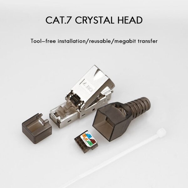 2PCS Cat7 Connector Rj45 Ethernet Plug Adapter Tool-Free Crimping Cat7 Shielded Metal Boot Network Ethernet Cable Plug 2