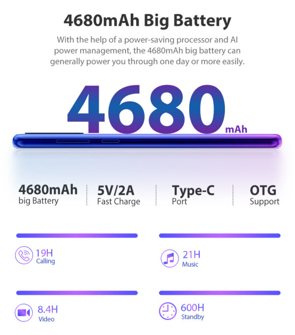 Blackview A80 Plus 4GB+64GB Mobile Phone Quad Rear Camera Octa Core 6.49 Inch In-cell Waterdrop Smartphone 4G OTG Cellphone 3
