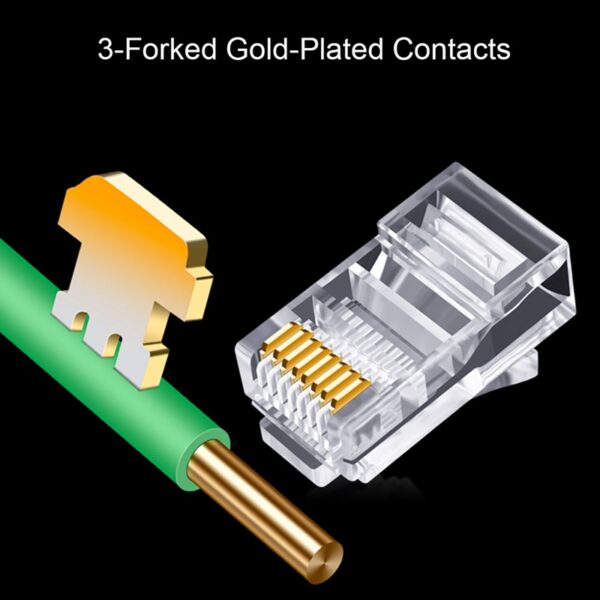 100Pcs RJ45 Connector 6U Gold Plated Pass Through Ethernet Cables Module Plug Network RJ-45 Crystal Heads Cat5 Cat5E 2