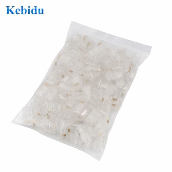 Kebidu 100PCS RJ45 RJ-45 Ethernet Cables Module Plug Network Connector for UTP Cat5 Cat5e Network Cable Crystal Heads 8P8C HOT 1