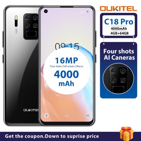 4G LTE Android 9.0 Smartphone OUKITEL C18 Pro 4G RAM 64G ROM Mobile Phon 6.55 2