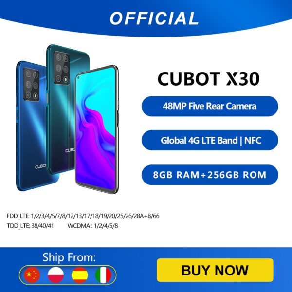 Cubot X30 8GB Smartphone 48MP Five Camera 32MP Selfie NFC 256GB 6.4" FHD+ Fullview Display Android 10 Global Version Helio P60 1