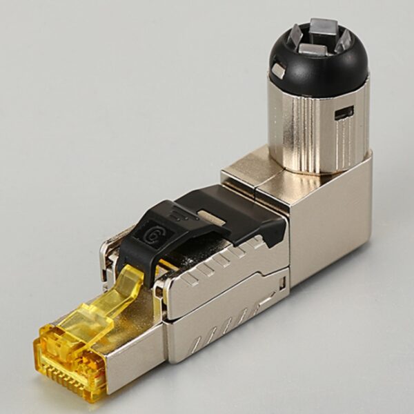 5 Pcs RJ45 Full Shielded Zinc-Alloy Field Plug 90 Degree Angled Cat7 STP Field Termination Connector Toolless Type 4