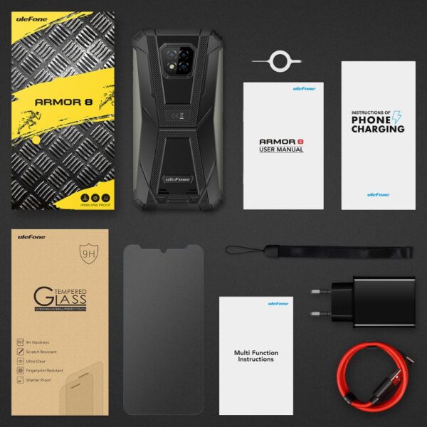 Ulefone Armor 8 IP68 Rugged Mobile Phon 6.1 inches Android 10 Phone 4GB+64GB Play Store Smartphone Helio P60 Octa-core WiFi 6