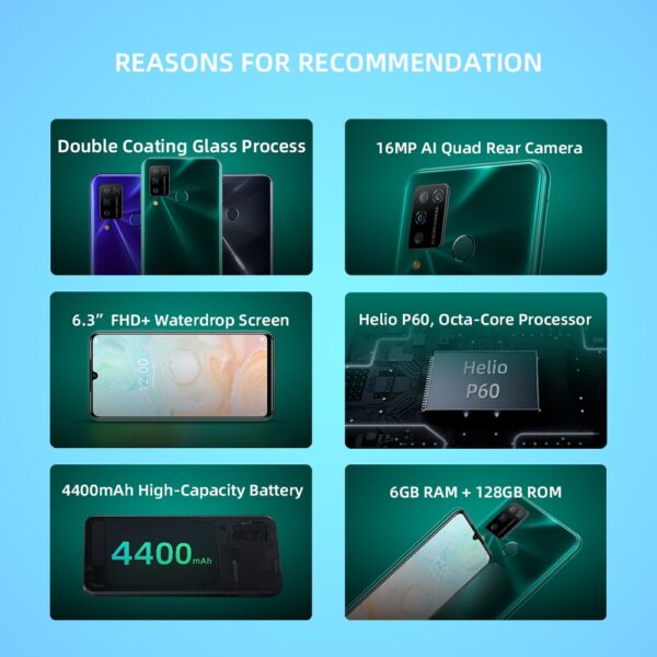Global Version DOOGEE N20 Pro 6GB RAM 128GB ROM Android 10 OS Smartphone Quad Camera Mobile Phones Helio P60 Octa Core 6.3 2
