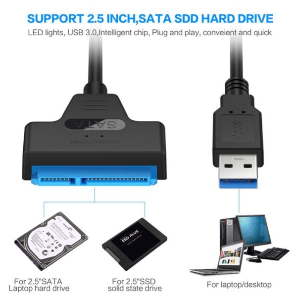 Congdi USB SATA 3 Cable Sata To USB 3.0 Adapter UP To 6 Gbps Support 2.5Inch External SSD HDD Hard Drive 22 Pin Sata III A25 2.0 2