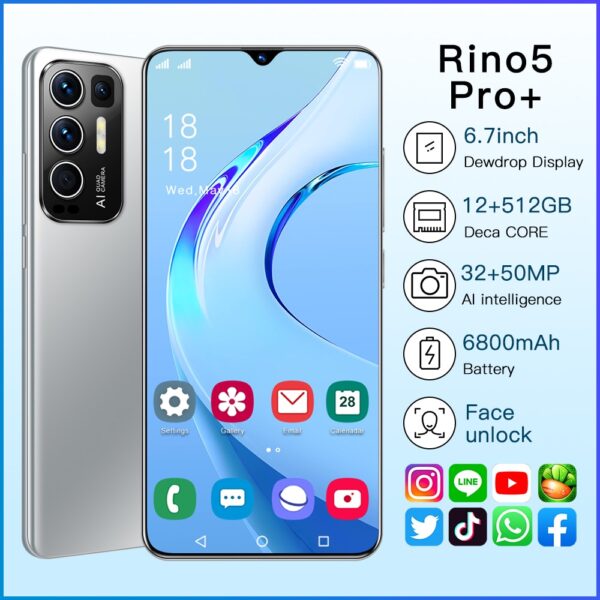 Global Rino5 Pro 6.7 Inch 128/256gb 16+32mp 10 Core Cell Phones Face Fingerprint Id Andriod 11 Smart Phone Mtk6889 Cell Phone 1