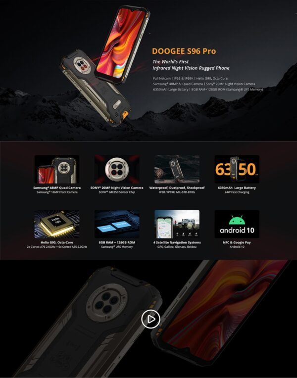 DOOGEE S96 Pro Rugged Phone Android 10 Helio G90 Octa-Core 8GB+128GB 6.22 2