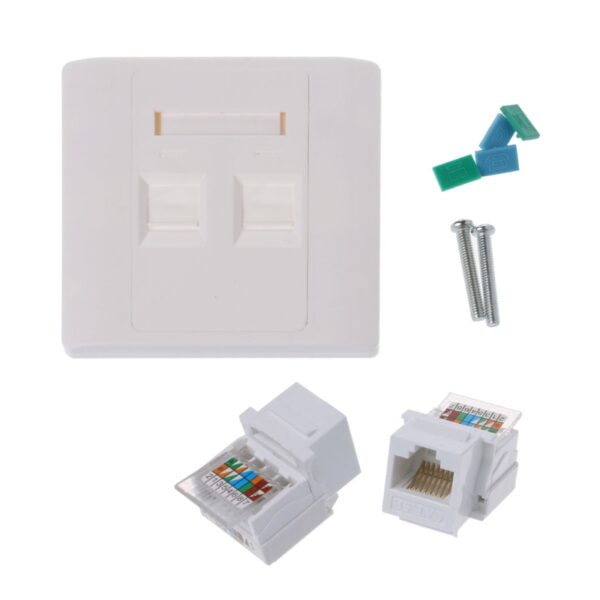 2 Ports RJ45 Network Wall Plate With Female to Female Connector 32CB 6