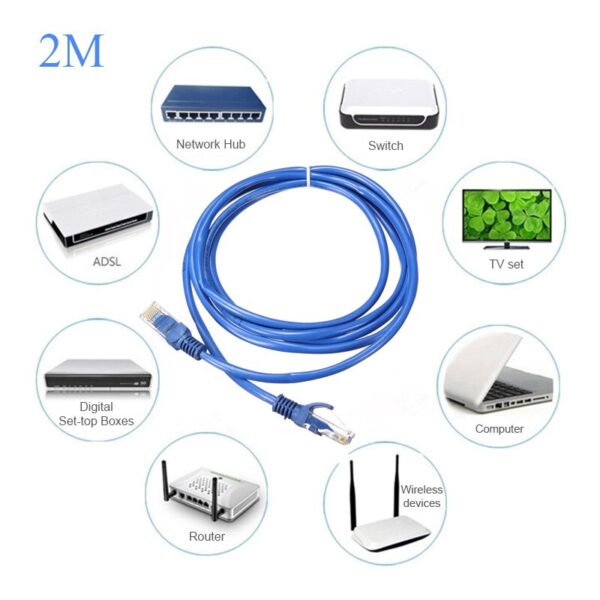 2M UTP Ethernet Cable Male to Male Internet Cat 5 RJ45 Network LAN Cable Patch Connector Cord Tools For PC Computer Laptop Blue 5