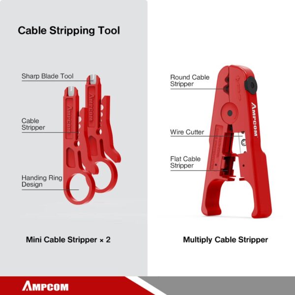 Network Tool Kit, AMPCOM 12 in 1 Professional Portable Ethernet Computer Maintenance LAN Cable Tester Repair Set 5