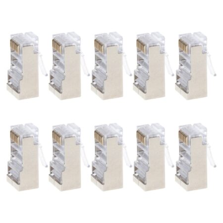 10Pcs Cat6 8-Pin RJ45 8P8C Shielded Stranded Crimp Modular Plug Connector Socket 1