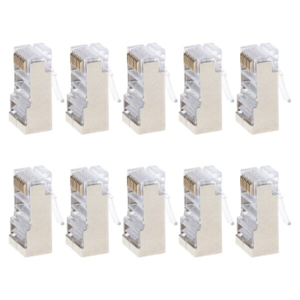 10Pcs Cat6 8-Pin RJ45 8P8C Shielded Stranded Crimp Modular Plug Connector Socket 1