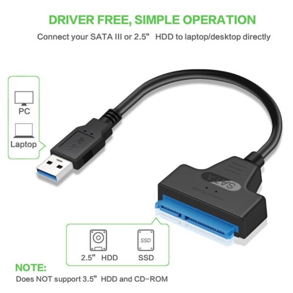 Congdi USB SATA 3 Cable Sata To USB 3.0 Adapter UP To 6 Gbps Support 2.5Inch External SSD HDD Hard Drive 22 Pin Sata III A25 2.0 4