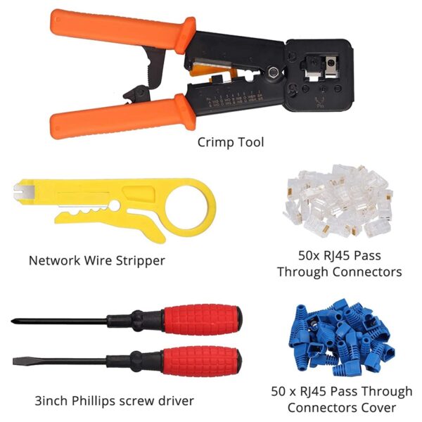 6 in 1 Crimping Tool Kit for Standard and Through Hole RJ45 / RJ12 Connectors with 50 Plugs 5