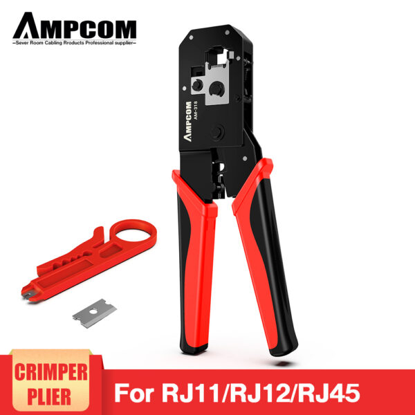 AMPCOM RJ45 Crimping Tool Ethernet Network LAN Cable Crimper Cutter Stripper Plier Modular 8P RJ45 and 6P RJ12 RJ11 1