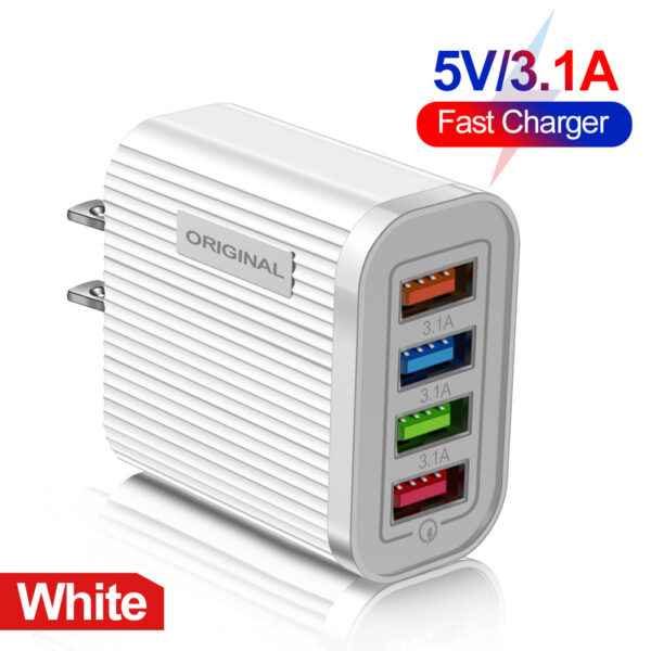 4 Port USB Mobile Wall Charger Tablet Portable Wall Mobile Charger 3.1A Power Charge Adapter for Smart Phone Tablet 6