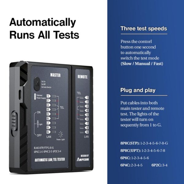 AMPCOM Network Cable Tester rj45 RJ11 Network LAN Ethernet RJ45 Cable Tester tool LAN Networking Tool network Repair 2
