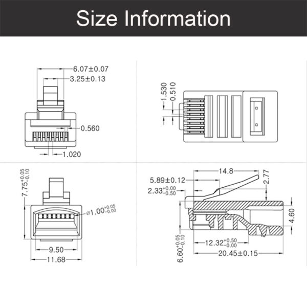 OULLX 20/50/100pcs RJ45 Connector 6U Gold PlatedPass Through Ethernet Cables Module Plug Network RJ-45 Crystal Heads Cat5 Cat5e 5