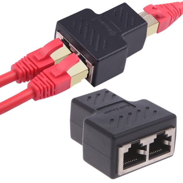 1 To 2 Ways LAN Ethernet Network Cable RJ45 Female Splitter Connector Adapter ,Convert a Single RJ45 Outlet to two RJ45 Sockets 1