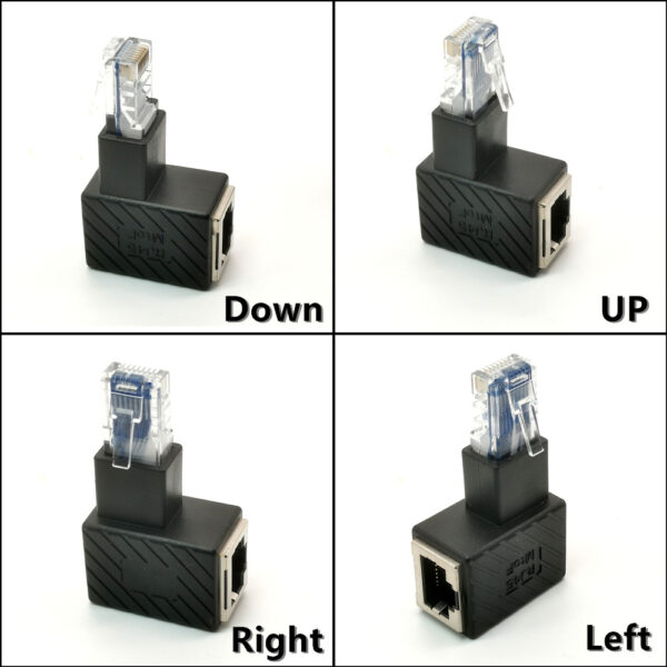 90 Degree 270 Degree Up Down Left Right Multi-angle RJ45 Cat 5e 6e Cat7 Male to Female Lan Ethernet Network Extension Adapter 1