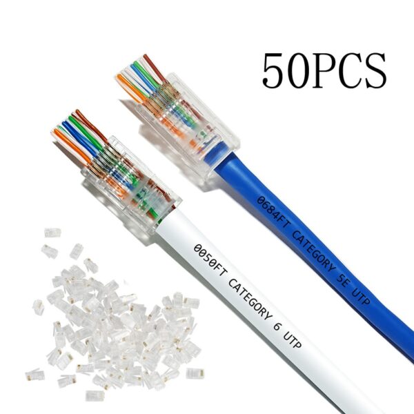 50Pcs CAT6 Connector Plugs RJ45 Network Cable Modular Pass Through CAT6 RJ45 Connector Plugs 8P8C Accessories Strong Plasticity 1