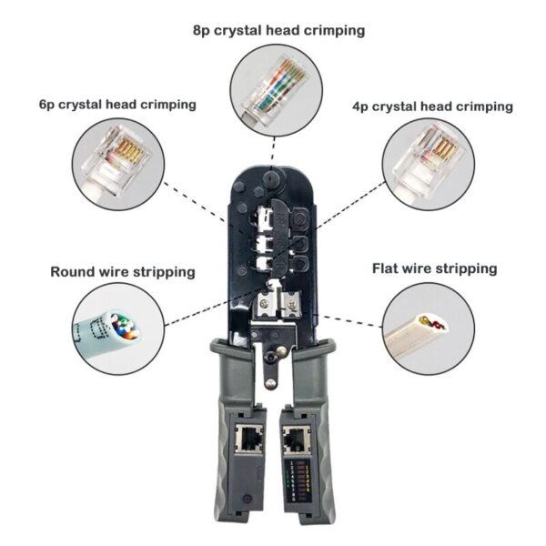 4in1 Multi-Function Network Pliers Crimping Tool Cable Tester RJ45 RJ11 RJ12 Crystal Head Cable Networking Tool Cutters Stripper 6