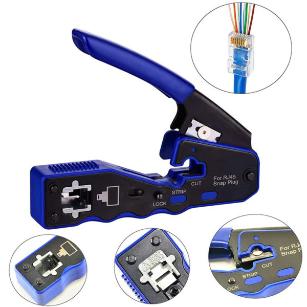 RJ45 Crimp Tool Kit with 50 Pieces Cat6A Pass Through Connectors 2