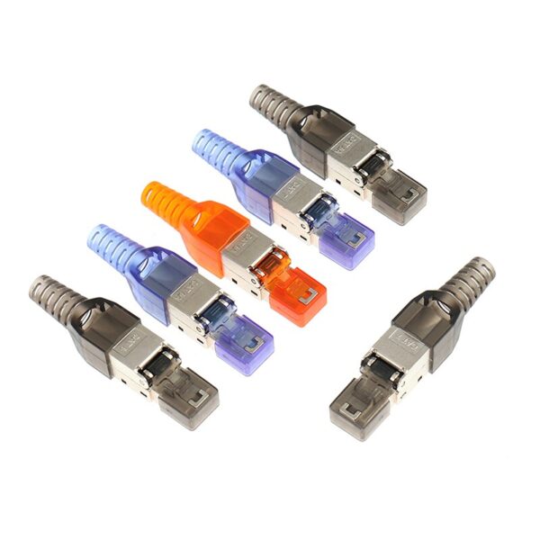 Tool-Free Shielded Crystal Head Ftp RJ45 Cat 7/Cat6A/Cat8 Termination Plug Cat7 Connector Cat6A Connectors Modular 22-26AWG 3