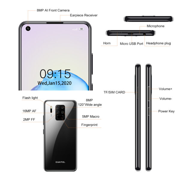 4G LTE Android 9.0 Smartphone OUKITEL C18 Pro 4G RAM 64G ROM Mobile Phon 6.55 6