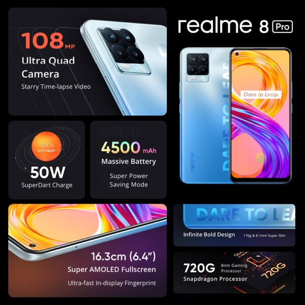 realme 8 Pro 108MP Camera Global Russian Version Snapdragon 720G 6.4'' AMOLED 50W Super Dart Charge 3