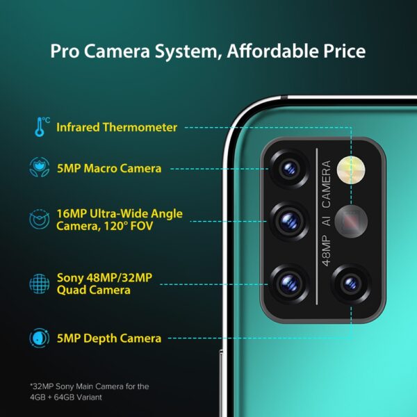 UMIDIGI A9 Pro SmartPhone Unlocked 32/48MP Quad Camera 24MP Selfie Camera 4GB 64GB/6GB 128GB Helio P60 6.3" FHD+ Global Version 4