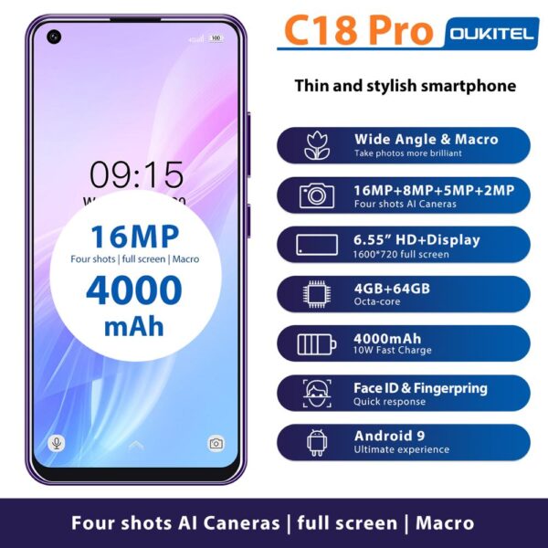 OUKITEL C18 Pro 4G RAM 64G ROM 4G LTE Smartphone 6.55 2