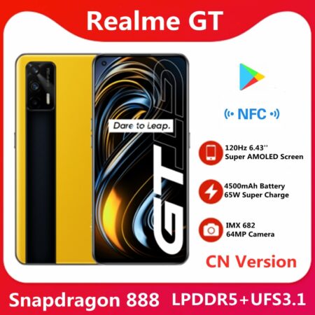 Original Realme GT 5G Smart Phone Snapdragon 888 5nm 120Hz 6.43'' Super AMOLED Screen 3D Glass Body 4500mAh 65W Super Charge NFC 1