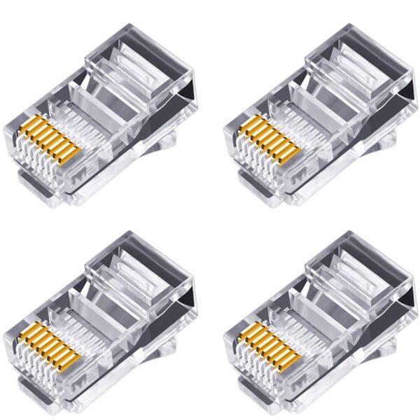 100Pcs RJ45 Connector 6U Gold Plated Pass Through Ethernet Cables Module Plug Network RJ-45 Crystal Heads Cat5 Cat5E 1