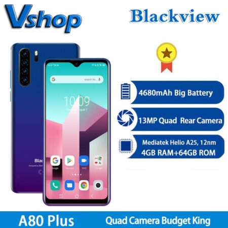 Blackview A80 Plus 4GB+64GB Mobile Phone Quad Rear Camera Octa Core 6.49 Inch In-cell Waterdrop Smartphone 4G OTG Cellphone 1