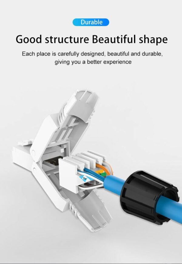 LIJIA Tool-Free Shielded RJ45 network cable connector Ethernet cable plug Cat6A Connector UTP Unshielded Twisted Pair Gold Plate 4