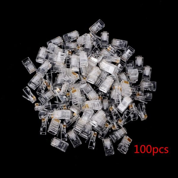 25/100Pcs Gold Plated RJ45 Net Network Cables Modular Plug Cat5 CAT5e Connector 8P8C Modular Rj45 Plug Terminals 4