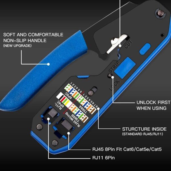 Tool Network Crimper Crimping Tools Stripper Cutter Ethernet Cable Fit RJ45 Cat6 Cat5E Cat5 Cat3 RJ11 RJ12 Connector 3