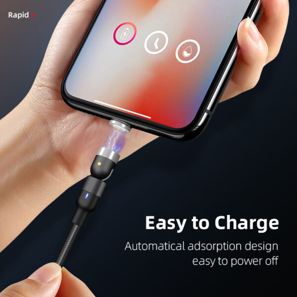 Magnetic USB Cable 540º Rotate 3A Fast Charging Circular Magnetic Charging Cable 3IN1 Bending Magnetic Line For Smart Phone 4